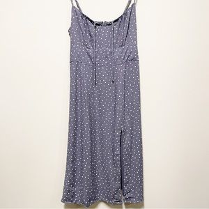 Abercrombie & Fitch Blue Tie Front Midi Dress Dot Pattern Size Large